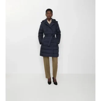 Mittellanger Nylon-Daunenmantel mit Kapuze