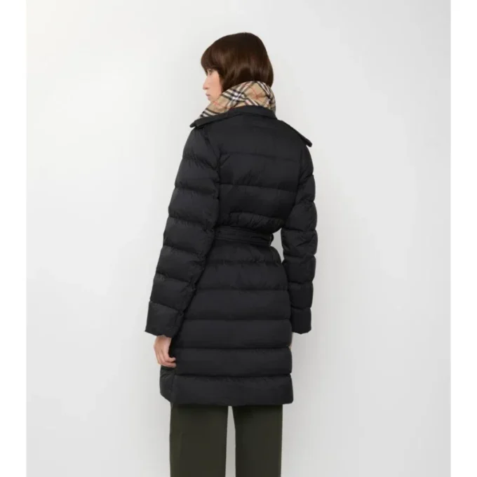 Mittellanger Nylon-Daunenmantel mit Kapuze
