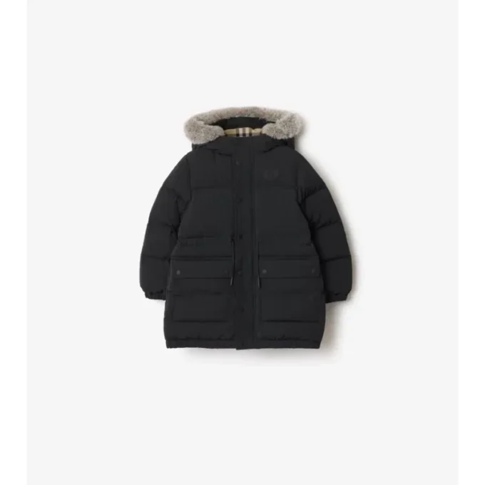 Nylon-Daunenmantel mit Kunstfellbesatz