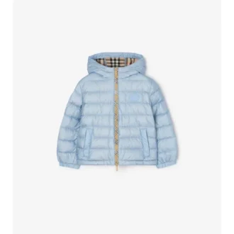 Nylon-Steppjacke mit Kapuze und Karomuster