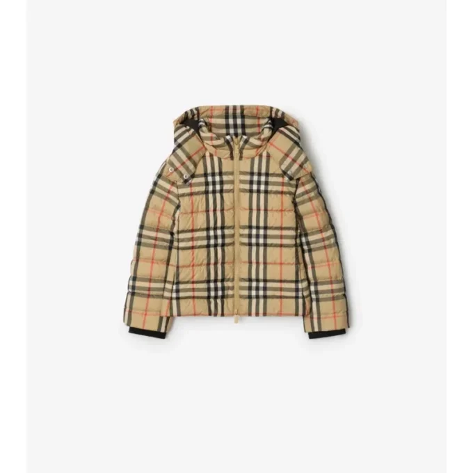 Steppjacke mit Kapuze im Burberry-Karomuster