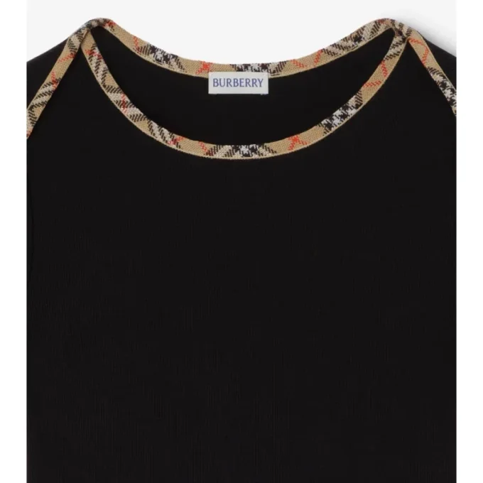 T-Shirt aus Stretch-Baumwolle mit Karobordüre