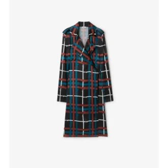 Trenchcoat-Kleid aus Viskose mit Karomuster und Gürtel