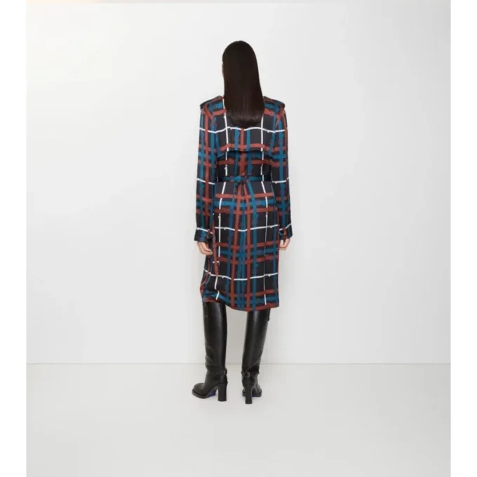 Trenchcoat-Kleid aus Viskose mit Karomuster und Gürtel