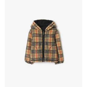 Wendbare Fleece-Kapuzenjacke mit Karomuster