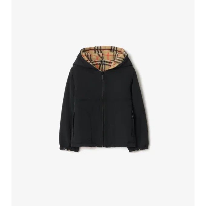 Wendbare Fleece-Kapuzenjacke mit Karomuster