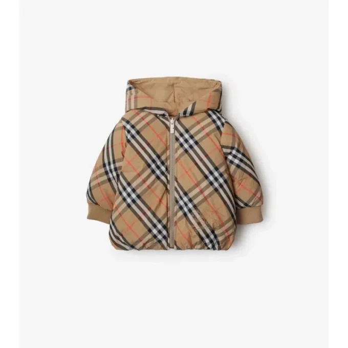 Wendbare Nylon-Steppjacke mit Karomuster