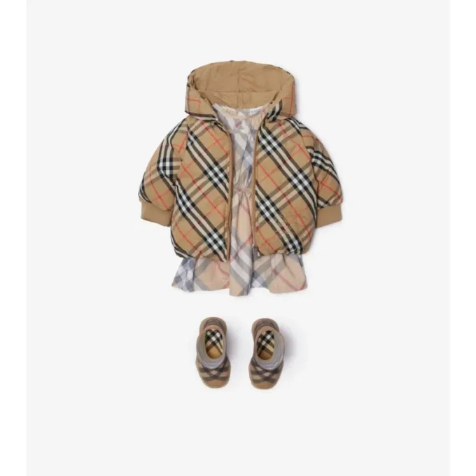 Wendbare Nylon-Steppjacke mit Karomuster