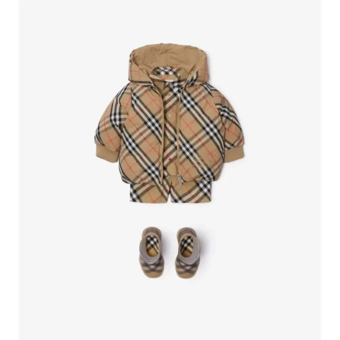 Wendbare Nylon-Steppjacke mit Karomuster